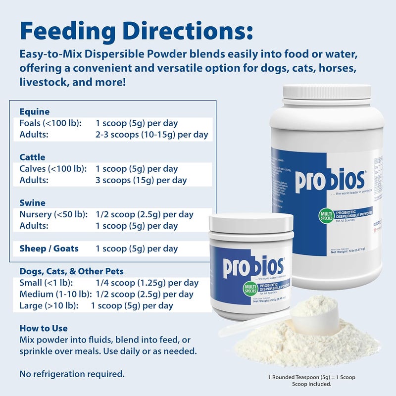 Probios Digestive Support Probiotic Dispersible Powder for All Species - 5 lb - Image 4